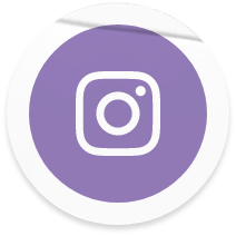 A white Instagram logo on a purple circular background.